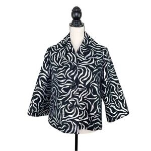 Laura Ashley 1X Metallic Black Silver Zebra Print Button Front Jacket Blazer